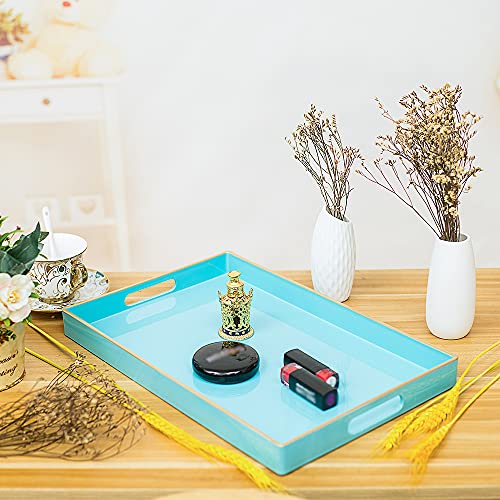MAONAME Blue Serving Tray with Handles, Modern Decorative Tray for Coffee Table, Plastic Rectangular Tray for Ottoman, Bathroom, Decor, 15.8” x 10.2” x1.4 - color: Blue, size: 15.8" x 10.2" x 1.4"