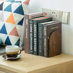 Large Bookend Hold Heavy Books- 7x4x5in 2 Pack Wood Bookends for Heavy Books Heavy Duty Walnut Book Ends for Men Wood Bookends for Office Desk Non-Skid - color: Walnut-r-2pair