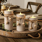 MelonBoat White Pillar Candle Holder:Farmhouse Candle Holders with Battery Operated Candles, Farmhouse Decor with Flameless LED Candles, Wood Centerpieces for Table 3-Pack for Holiday Party Home Decor