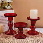 3-Piece Set of Red Glass Candlestick, Crystal Candlestick Holder Holder and Conical Candle, Christmas Candle Holder Decoration, Family Living Room Wedding Candle Holder (red1set) - color: Red