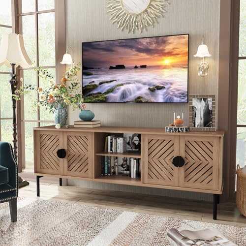 ARTPOWER 63" Modern TV Stands for Living Room, Long Entertainment Center with Storage, TV Console for 55 60 65 70 Inch TV, Bedroom TV Cabinet with Doors, Wood Media Console, Television Stand, Wood - color: Wood