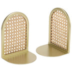 Home Decor Series Gold Natural Rattan Tabletop Bookends - Non-Skid Book Organizer for Home Office Shelf Bedroom Library Decor