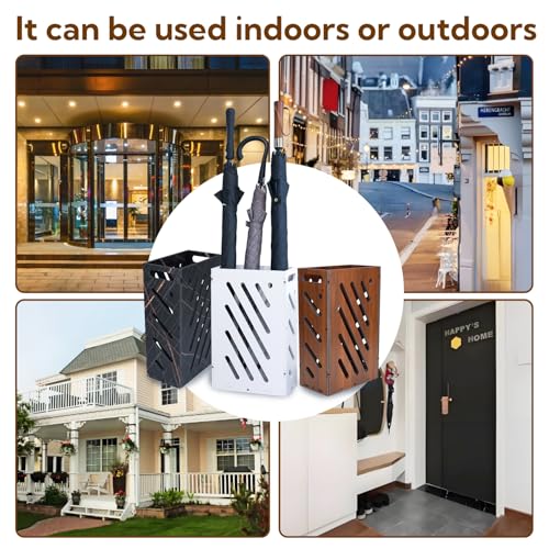 Brown Umbrella Stand for Entryway, Umbrella Holder with Removable Water Tray, PVC Umbrella Storage Bin Indoor Outdoor, Freestanding Storage Organizer for Home, Office, Hotel
