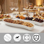 2 Pack Olive Trays, 12 inch Ceramic Olive Dish for Appetizers Crackers Nut and Snacks, Unique Styling and Elegant Design for Charcuterie in Entertaining Party and Daily Use, Dishwasher Safe