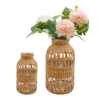 Straw Woven Glass Vase 6.29''x1.77''x3.15''Boho Glass Flower Vase Country Rustic Style Vase Glass Vase for Floral Arrangements Housewarming Party Home Decor (C Style 6.29IN) - size: 6.29IN