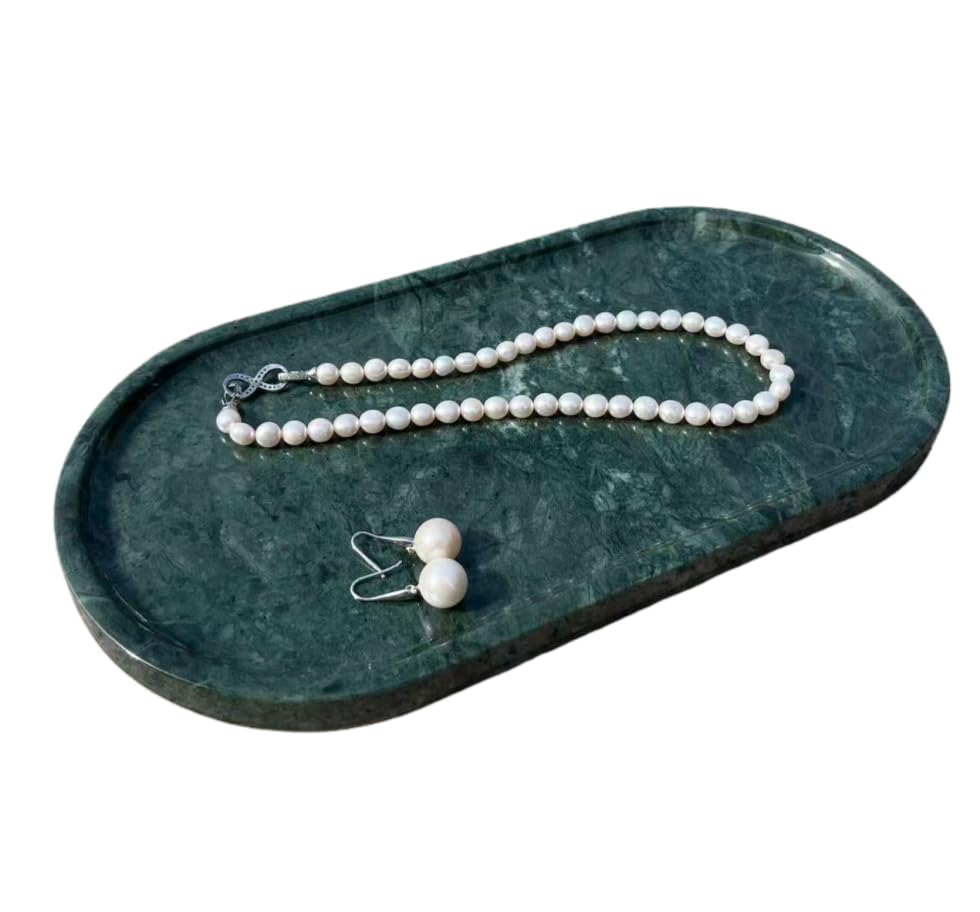 Real Natural Oval Marble Tray for Bathroom, Genuine Marble Stone Vanity Tray, Luxury Storage Trays for Kitchen, Vanity, Home Decor, Dresser, Non-Resin/Non-Ceramic, 12.2"x 6.1"x0.6", Green