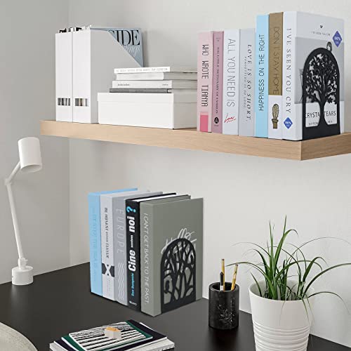 EOOUT Bookends for Shelves Decorative, 5 Pairs of Tree Bookends Supports, Black Metal Book Stoppers for Heavy Books, Heavy Duty Book Ends for Home Office School.