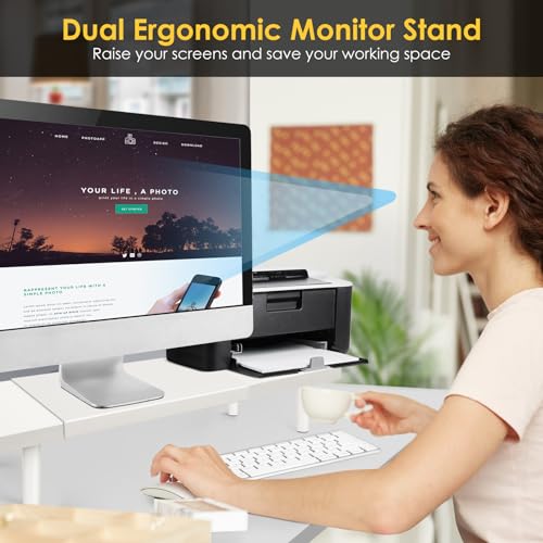 Across-Star Dual-Monitor-Stand-Riser-For-Desk Adjustable Length 32-40 Inch，Large Desktop Computer Monitor Riser For 2 Screens，Desk Shelf Organizer Riser Stand For Computer/Laptop/PC/Printer/TV Black - color: White, size: 32-40‘’ L*9.25‘’D*4.72‘’H