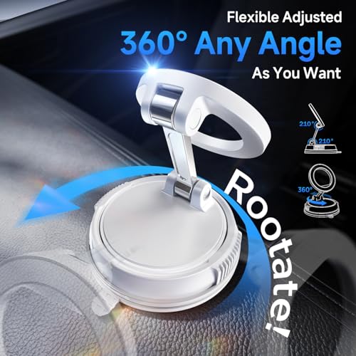 ANDERY Car Phone Holder for Magsafe [78+LBS Strongest Suction & 2400gf Magnetic] 360° Adjustable Car Phone Mount, Phone Holders for Your Car for iPhone 17-12 Pro Max Plus Air, White - color: White
