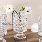 BLOFLO Embossed Glass Vase, 7'' Crystal Glass Vases for Flowers, Pedestal Big Base Glass Bouquet Vase, Hydroponic Glass Transparent Vase for Home Office Wedding Dining Table Party - color: Diamond Pattern