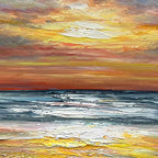 Art Sea Sunrise Landscape Modern Abstract Oil Painting Canvas Oil Painting Wall Art Decoration 24x48 inch - color: Yi012