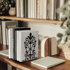 Peacoblue Metal Bookends for Shelves, Modern Decorative Heavy Duty Study Book Support Stoppers for Office, Desk, Shelf, Room 5.3"x4.3"x7.9" Cast Iron Tall Bookends, 1 Pair (European Style Pattern) - style: European style Pattern