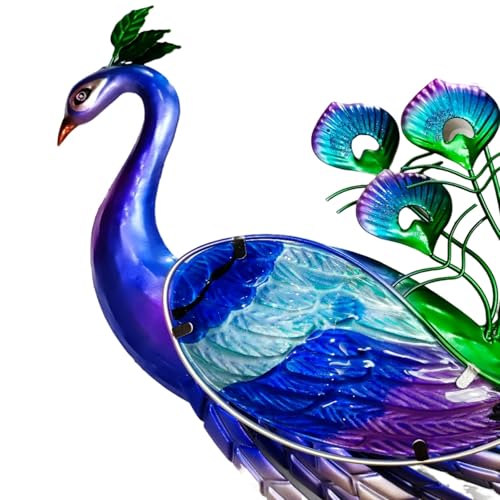 HICIVI Metal peacock wall decor peacock wall art with colorful glass wings, suitable for hanging living room front door garden home decoration 18''