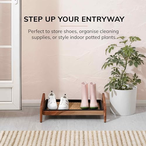 Anji Mountain Heavy Duty Waterproof Wooden Shoe Storage Mat Organizer/Boot Storage Tray Multi Use for Entryway with Coir, Tan and Khaki Insert, 1 Tier, Fits 2 Pair (26.5" Wide) - color: Tan and Khaki, size: 1 Tier, Fits 2 Pair