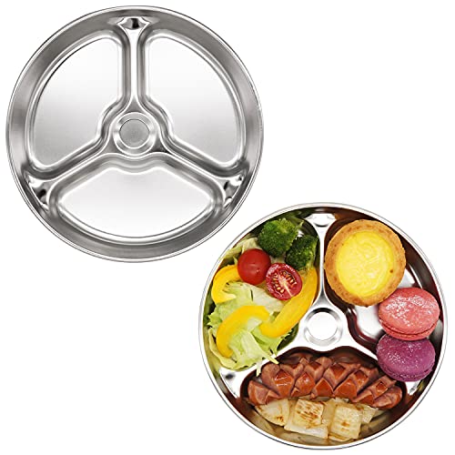 Korean Stainless Steel Divided Plates for Toddlers, Kids, Babies, 8-Inch, Premium 304, Electro-Polished, No Black Residue, BPA-Free, Round 3-Compartment Food Tray, Camping, Diet Control, Set of 2 - size: 3 Compartments (Round)