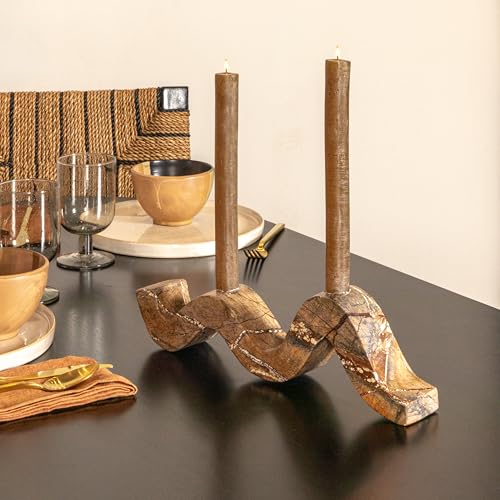 Bloomingville Marble Wave Double Taper Candle Holder, Brown Forest - color: Brown