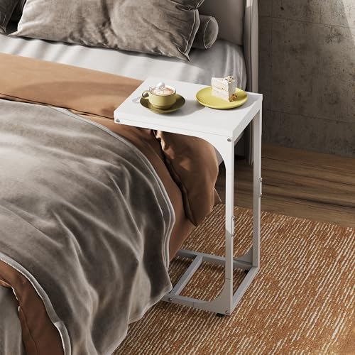 WLIVE C Shaped End Table, Small Couch Side Tables with Metal Frame, Sofa Table TV Tray for Living Room, Bedroom, White - color: White