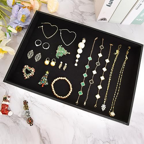 Velvet Jewelry Tray for Drawers Black Jewelrys Display Tray Stackable Jewelry Organizer Trays for Necklace Bracelet Ring Watch (4, Black)