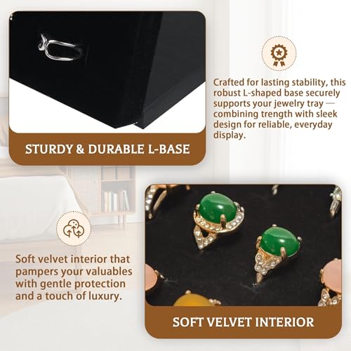 Homeanda Ring Display Stand with Velvet Lining, 2 Pcs L-Shaped Jewelry Organizer with Individual Slots, Sturdy Non-Slip Base for Retail Display, Home Storage & Photography (8" x 4" x 9.6") - style: 2 PCS
