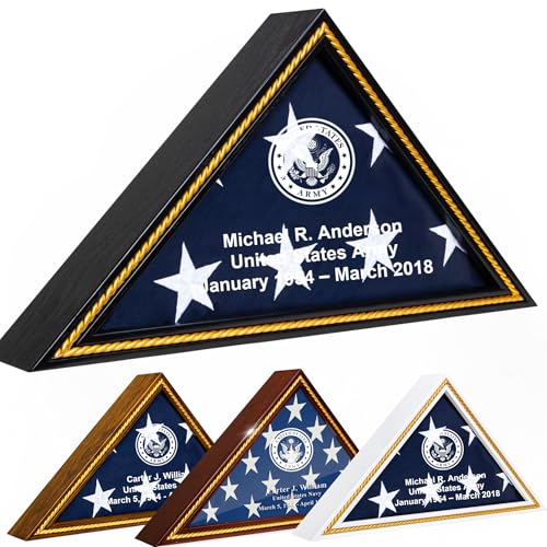 Officially Licensed U.S. Army Flag Display Case – Solid Wood Military Flag Case with Personalized Engraving – Veteran, Memorial & Retirement Gift – Fits 5’ x 9.5’ Folded Flag (Black) - color: Black