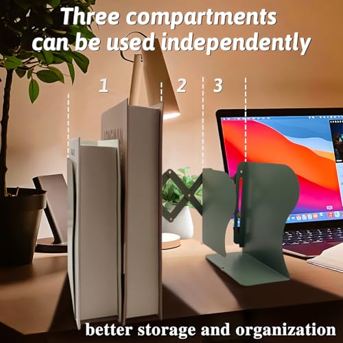 Adjustable Bookends Non Skid Decorative Bookends,Metal Bookend for Heavy Books,Bookshelf Organizer Holder for Books and Magazines for Desk(Green) - color: Green