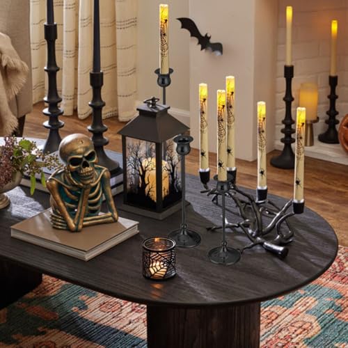 Metal Candle Holder Taper Candlestick Holders for Candle Sticks Vintage Candelabra for Halloween Thanksgiving Christmas (Matt Black, 1 Set (3 pcs)) - color: Matt Black, size: 1 Set (3 pcs)