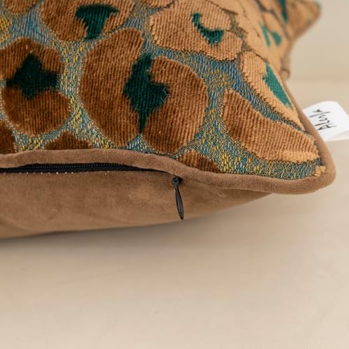 Alerfa Green Brown Floral Throw Pillow Cover 20 x 20 Inch Cut Velvet Sqaure Luxury Decorative Pillow Cover for Couch Living Room Bedroom - color: Green Brown, size: 20" x 20" (Pack of 1)