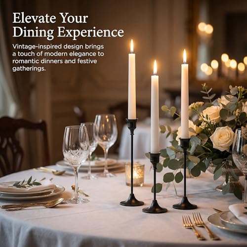 Black Taper Candle Holders Set of 3, Metal Vintage Candlestick Stands for Dining Table Centerpiece, Wedding Decor, Fireplace Mantel, Housewarming Gift - color: Black