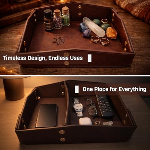 Valet Tray Organizer for Men & Women - PU Leather Catch All Tray with Removable Divider - EDC Storage for Keys, Watch, Phone - Nightstand, Dresser & Desk Organizer - Midnight Espresso - color: Midnight Espresso
