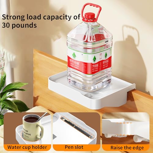 Bedside Caddy for Dorm Bed - Clip On Nightstand with Cup Holder, Floating Bed Side Table Tray Storage,College Dorm Room and Kids Room Essentials,Blending Decor and Storage （White）
