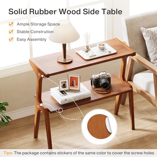 Tribesigns Solid Wood End Table, Modern Side Table for Couch, 2-Tier Narrow Tall End Table, Long Bedside Table for Living Room, Bedroom, Walnut - color: Walnut