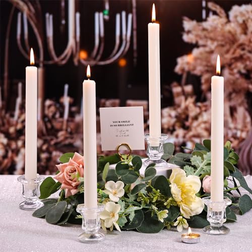 Lanttu Candlestick Holders Bulk, 12 Pcs Glass Candle Holders Set Clear, Crystal Taper Candle Holder for Wedding, Table Centerpiece, Home Decoration - color: Clear