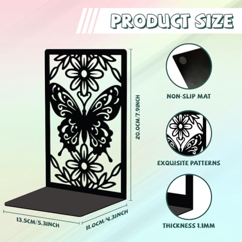 Peacoblue Metal Butterfly Bookends for Shelves Shelf Desk Office Room Decorative, Heavy Duty Study Unique Creative Anti-Slip Bookends Stoppers for All Books5.3"x4.3"x7.9", 1 Pair(Butterfly) - color: Butterfly