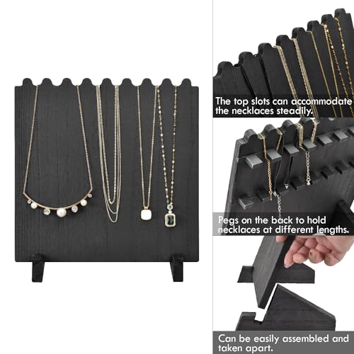 Ikee Design Set of 2 Wood Necklace Jewelry Display Stand for 8 Necklaces, Necklace Display Holder Organizer, Black Color - color: Black