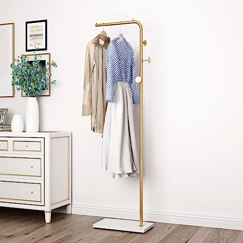 Metal Gold Coat Racks, Standing Coat Rack with Heavy Base, Modern Coat Tree with Crossbar and 3 Hooks, Entryway Coat Racks for Handbags, Clothing.(67inch) - size: 67in-std