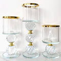 Glass Candle Holders Set of 3,Gold Pillar Candlestick,Crystal Candle Holder for Table Centerpiece Wedding Home Decor
