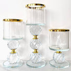 Glass Candle Holders Set of 3,Gold Pillar Candlestick,Crystal Candle Holder for Table Centerpiece Wedding Home Decor