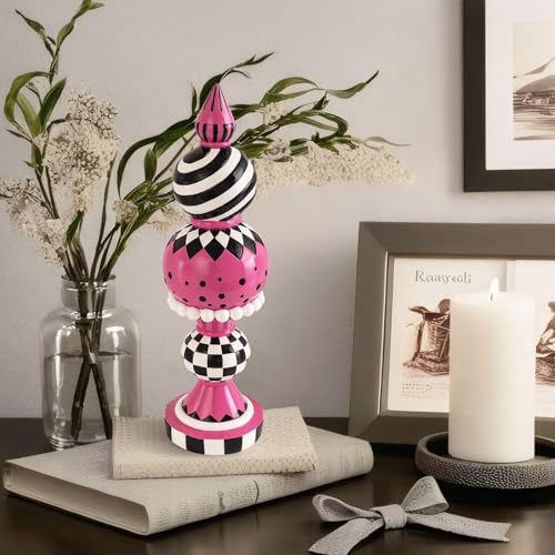 Pink Home Decorations, 15" H Large Pink Black and White Checkered Table Decor, Easter Halloween Christmas Resin Figurines Modern Sculpture Indoor Tabletop Centerpiece Mantel Shelf Desk Decor - color: Pink-1