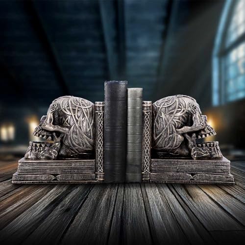 Nemesis Now Celtic Tale Resin Bookends - Heavy Decorative Book Ends for Literature Collections, Ornate Celtic Skull Design and Knotwork, Bronze Finish