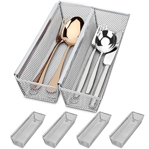 Smgmg Silverware Drawer Organizer, Cutlery Drawer Organizer, 6 Pack Utensil Drawer Organizer, Kitchen Utensils, Flatware Organizer with Interlocking Arm (9.6 * 3 * 2 inch, Grey) - color: Grey, size: 9.6 * 3 * 2 Inches