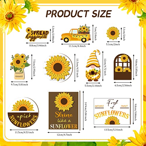12 Pcs Sunflower Tiered Tray Decor Set Summer Kitchen Decor Tiered Tray Rustic Farmhouse Tier Tray Decor Items Sunflower Gnome Wooden Signs for Sunflower Party Decor Summer Home Decoration - style: Sunflower