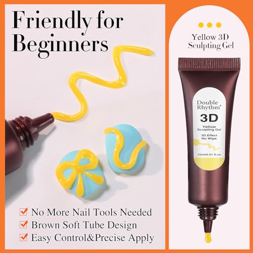 Double Rhythm 0.5 Oz 3D Nail Gel Art Sculpting No Wipe Polish for Designs DIY for Drawing, Molding, and Decoration (3D Sculpting Gel Yellow) - color: Yellow