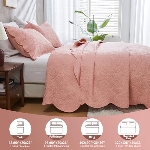 JYHOPE Grayish Purple Twin Quilt Set 68x90 Lightweight Microfabric Bedspread, 3-Piece Quilt Bedding with Pillow Shams, Summer Cooling Quilts, Ribbon Wrapped Gift - color: Leaf Pattern-grayish Purple, size: Twin(68x90)