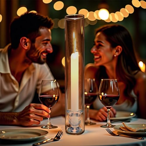 12-Pack Glass Hurricane Candle Holders - 13.78" Tall Clear Open-Ended Cylinders for Pillar Candles - Includes 2.36" Taper Candlestick Holders - Wedding, Event & Home Decor Centerpieces