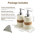 2-Pack Ceramic Soap Dispensers Set, Includes Stainless Steel Pump, Silicone Funnel and Diatomaceous Tray, Hand Soap, Dish Soap, Shampoo and Conditioner Dispenser for Bathroom & Washroom, White - color: White and White, size: 2xSoap Dispenser Set with Tray