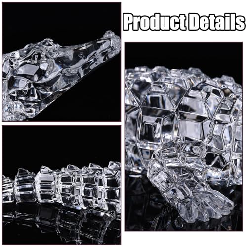Acrylic Alligator Statue – Clear Crystal Glass Style Crocodile Figurine, Modern Luxury Art Collectible Sculpture for Living Room, Home and Office Table Decor & Housewarming Gift (White) - color: White