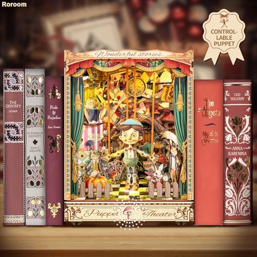 Roroom DIY Book Nook Kit, DIY Dollhouse Bookshelf Insert Decor Alley,3D Wooden Puzzle with LED Lighting Book Nook Wood Bookend Model Building(SQ33) - color: Sq33-puppet Theater