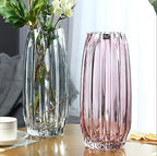 Lucky Bird Purple Pink Ribbed Glass Vase for Flowers and Candles - Modern Centerpiece (H12.0 inch) - color: Pink, size: H-11.8inch