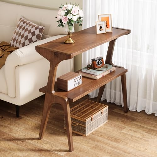 Tribesigns Solid Wood End Table, Rustic Side Table for Couch, 2-Tie Farmhouse Tall End Table, Narrow Bedside Table for Bedroom, Living Room, Easy Assembly, Rustic Brown - color: Rustic Brown