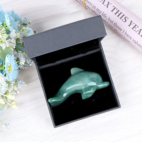 3" Green Aventurine Crystal Dolphin Figurines Jade Dolphins Sea Animal Statue Gemstone Sculpture Collectible Gifts Home Office Garden Decor